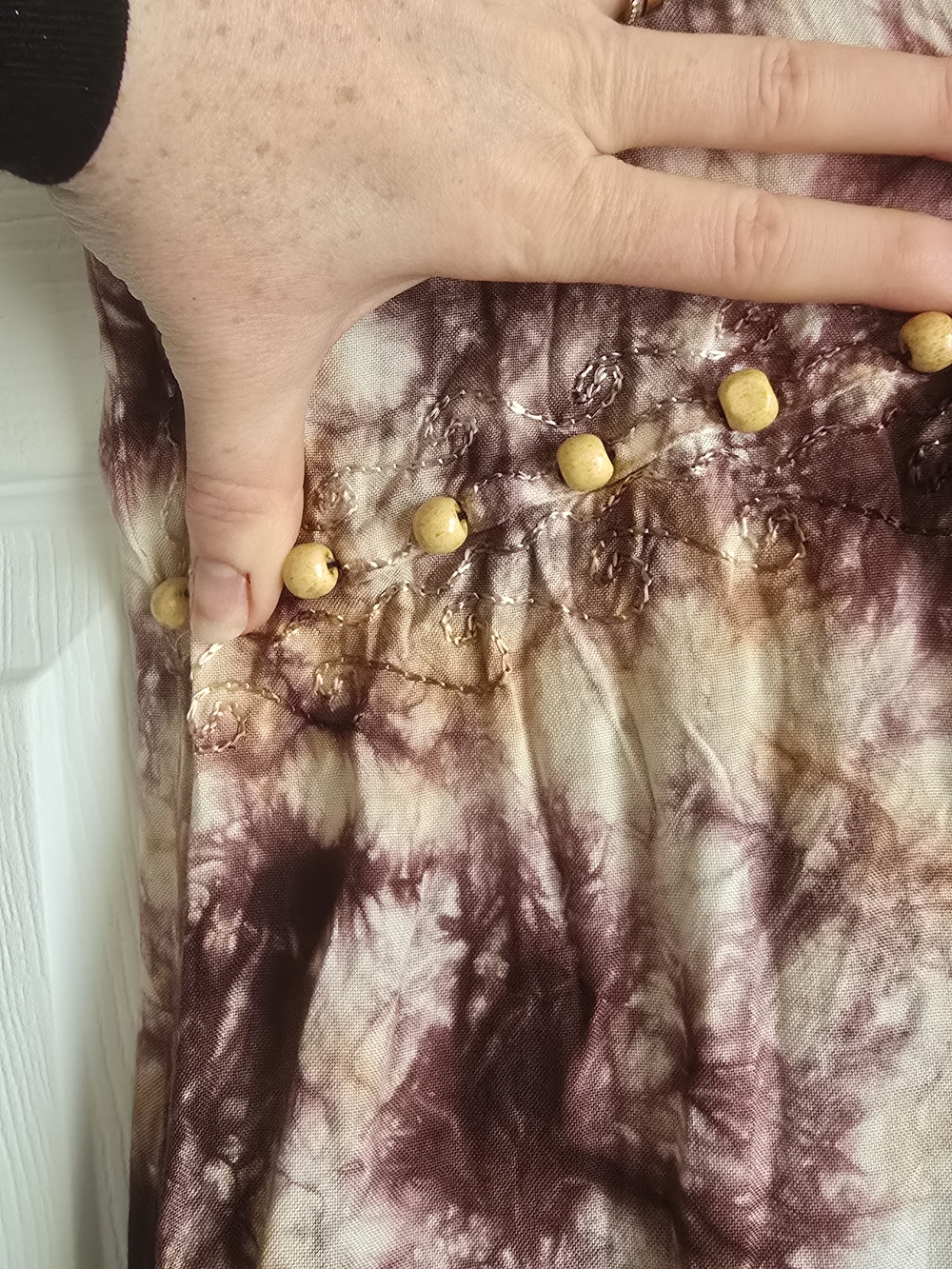 Raya Tie-Dye Beaded V-Neck Beach Cover Up Dress in Plum and Cream - Picture 13 of 16
